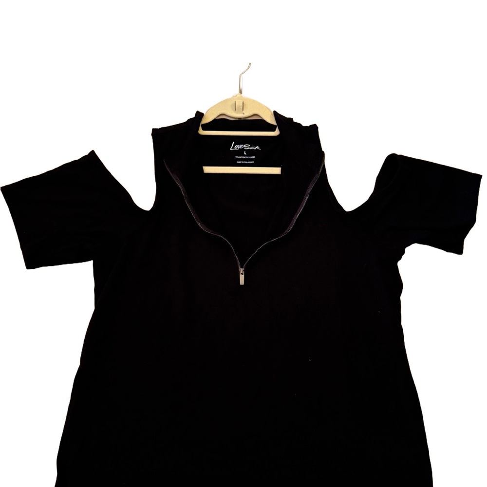 Black Women's Cold Shoulder Top with Zipper Detail